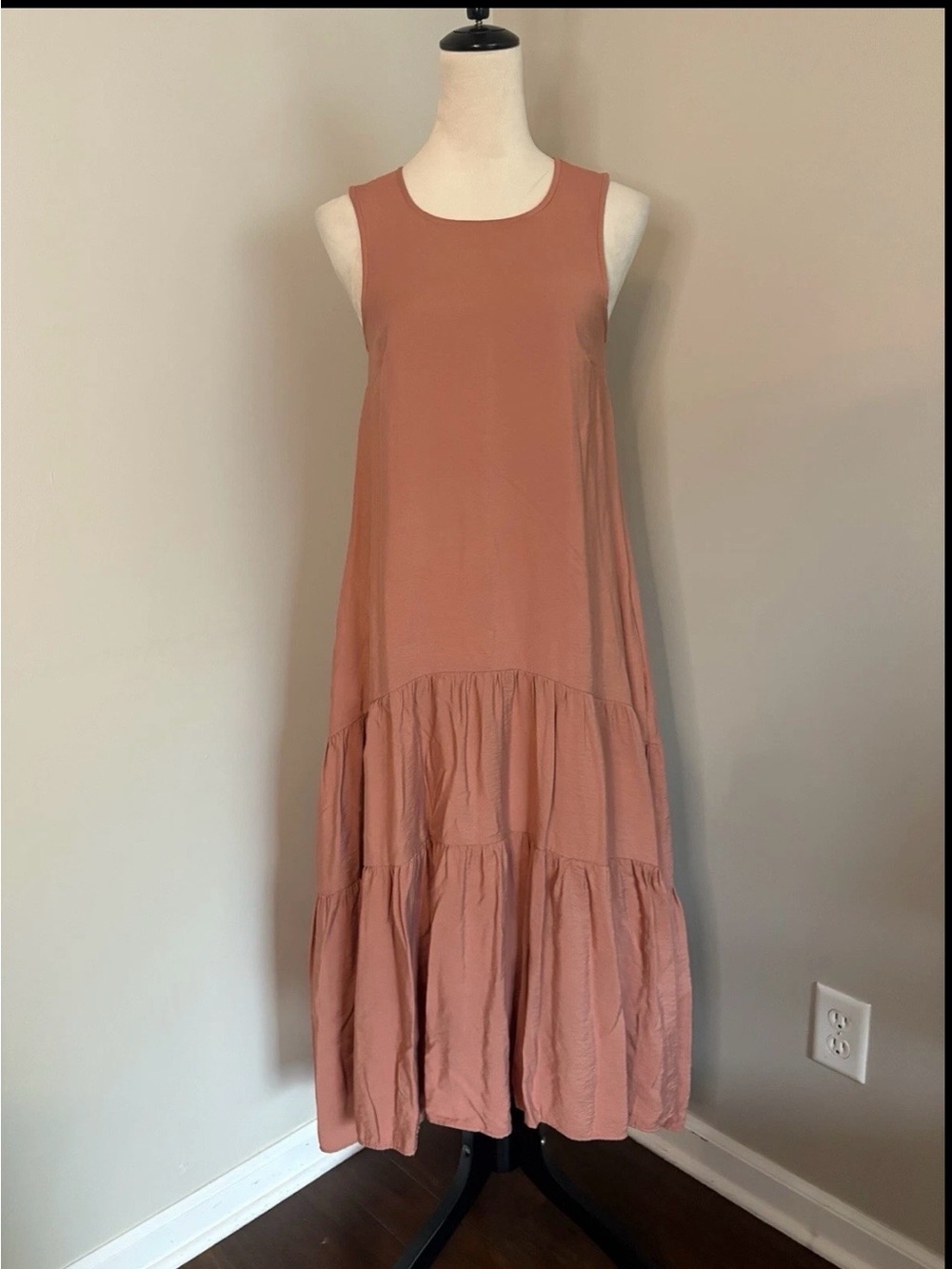 Anthropologie Maeve Marlene Tiered Maxi Dress Dusty Pink Drop Waist Trapeze XS